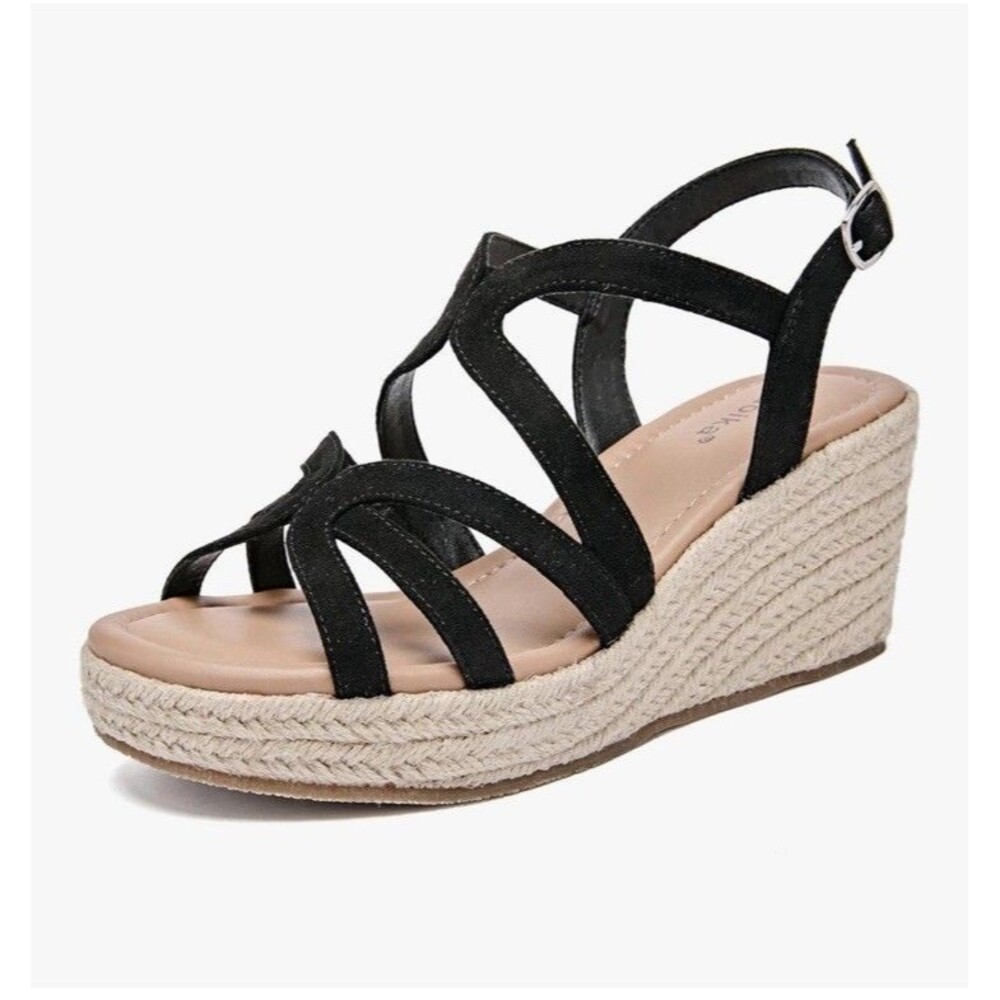 Luoika Black Woven Espadrille Wedge Sandals Women's Size 9.5 XWide